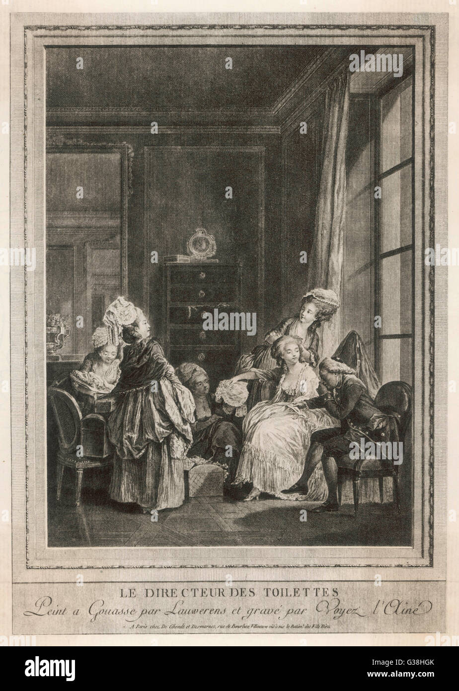A French lady's toilette is  attended to         Date: 18th century Stock Photo