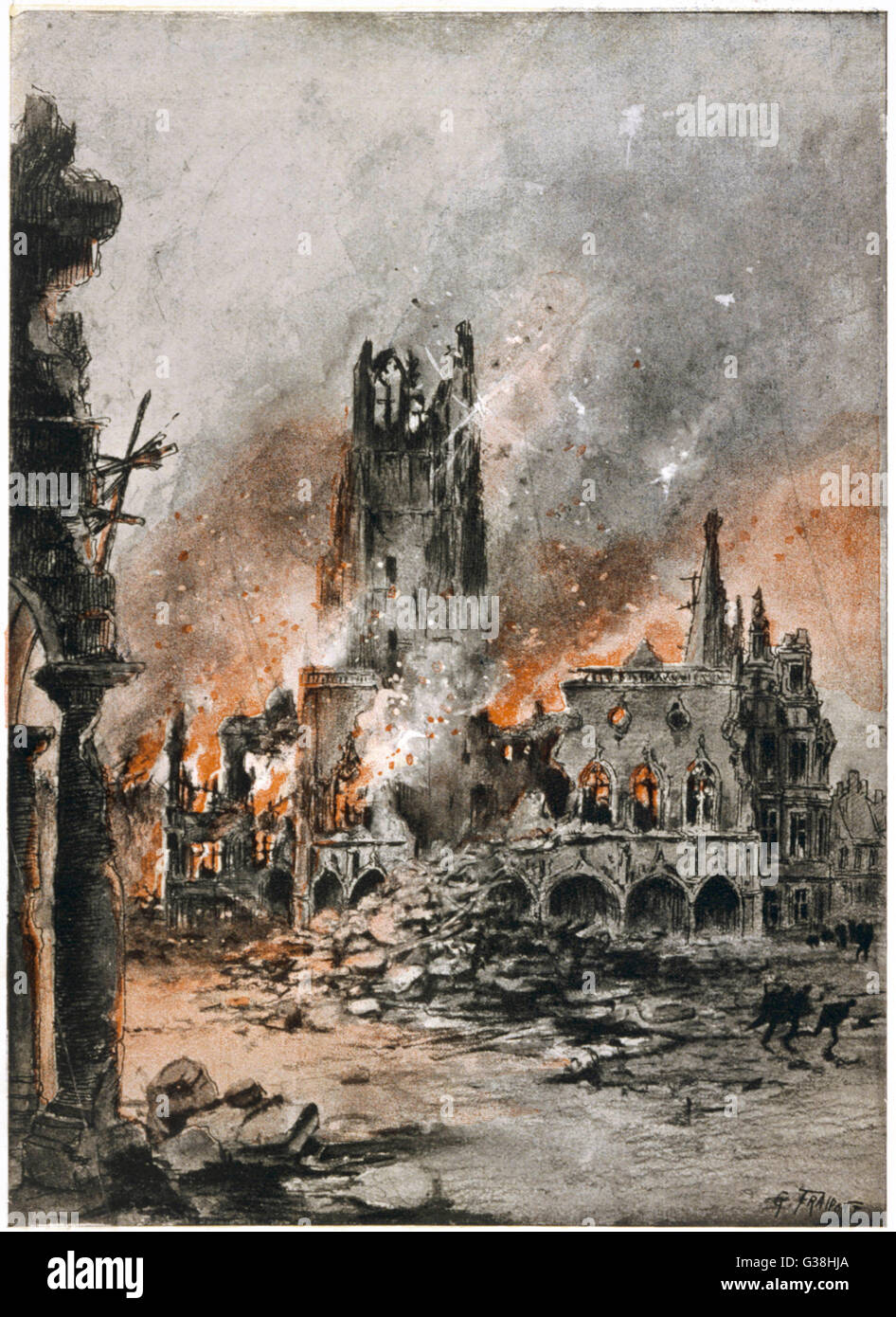 WWI/ARRAS BOMBARDED Stock Photo