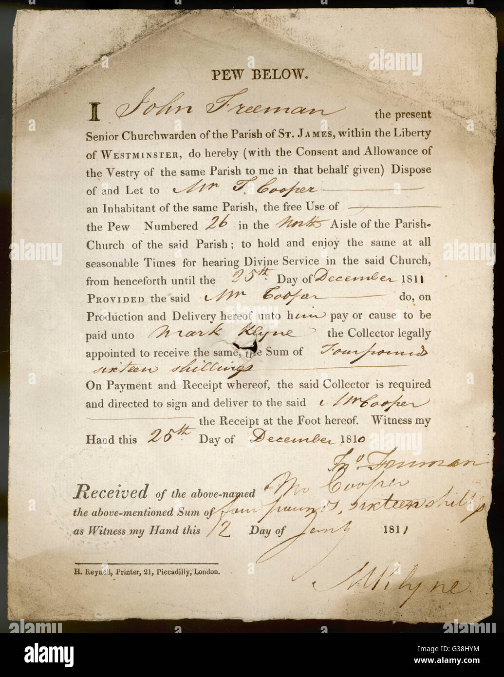 PEW RENT RECEIPT Stock Photo Alamy