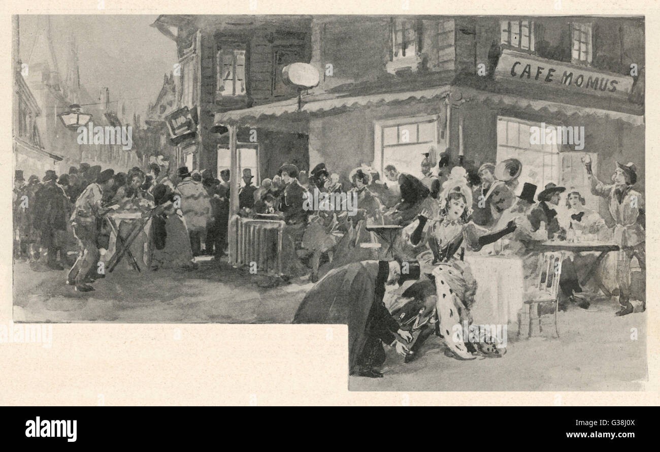 La BOHEME   Act II: a scene at the Cafe Momus, the  central meeting point of  Bohemian society - from a  production at the Opera  Comique, Paris     Date: June 1898 Stock Photo