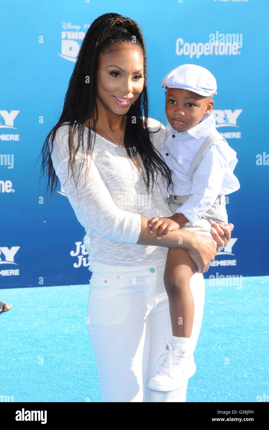 Hollywood, CA, USA. 8th June, 2016. 08 June 2016 - Hollywood. Tamar Braxton, Logan Herbert. Arrivals for the World Premiere Of Disney-Pixar's ''Finding Dory'' held at the El Capitan Theater. Photo Credit: Birdie Thompson/AdMedia Credit:  Birdie Thompson/AdMedia/ZUMA Wire/Alamy Live News Stock Photo