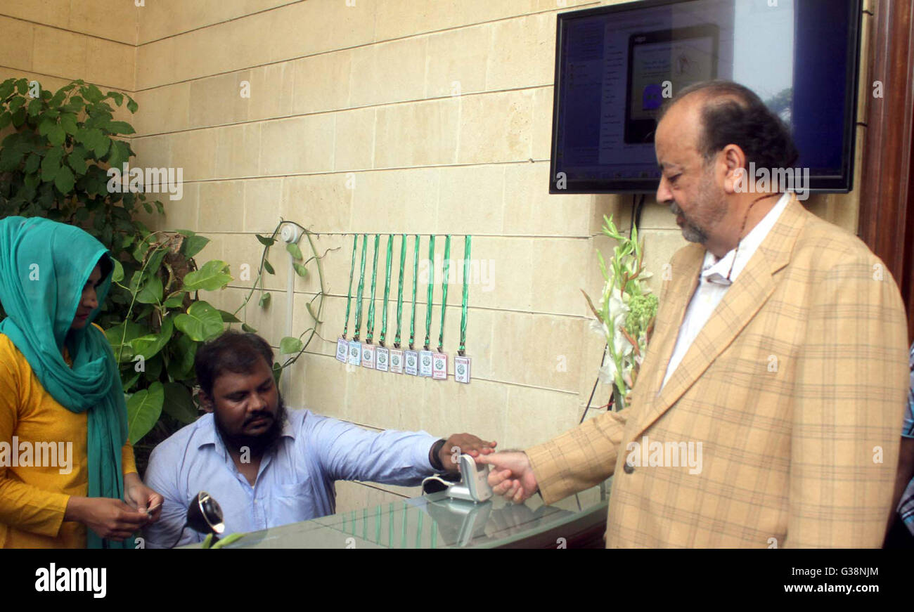 Speaker Sindh Assembly, Agha Siraj Durrani give thumb impression for