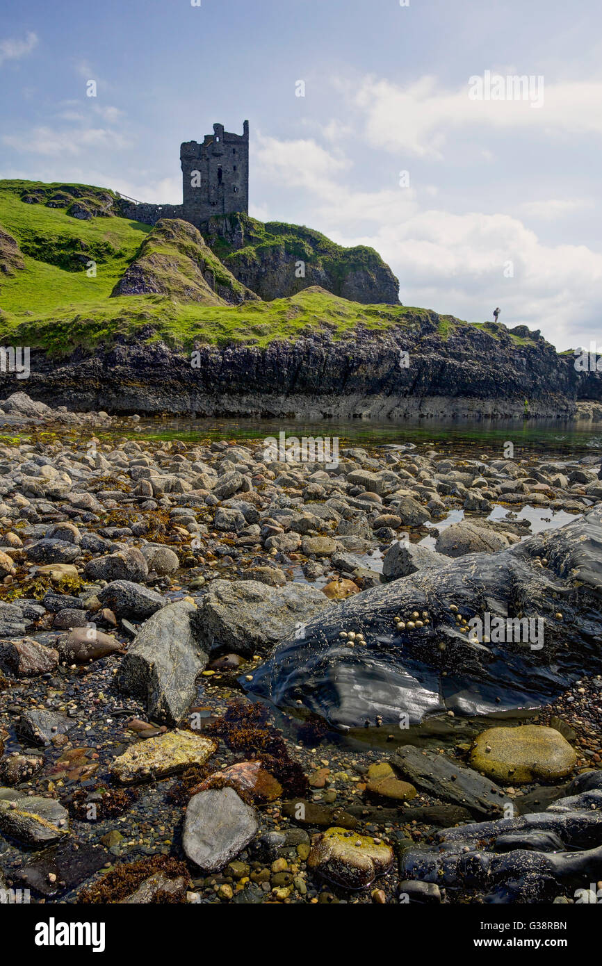Kerrera Island, Argyll and Bute, Scotland, UK. 9th June 2016: UK Weather. The west coast of Scotland continues to bask in hot and sunny weather as a tourist stands photographing the view below Gylen castle, a Scots baronial type tower completed in 1582 and burnt down in 1647 on the island of Kerrera near Oban. The weather is set to turn showery for the weekend Credit:  Alan Payton/Alamy Live News Stock Photo