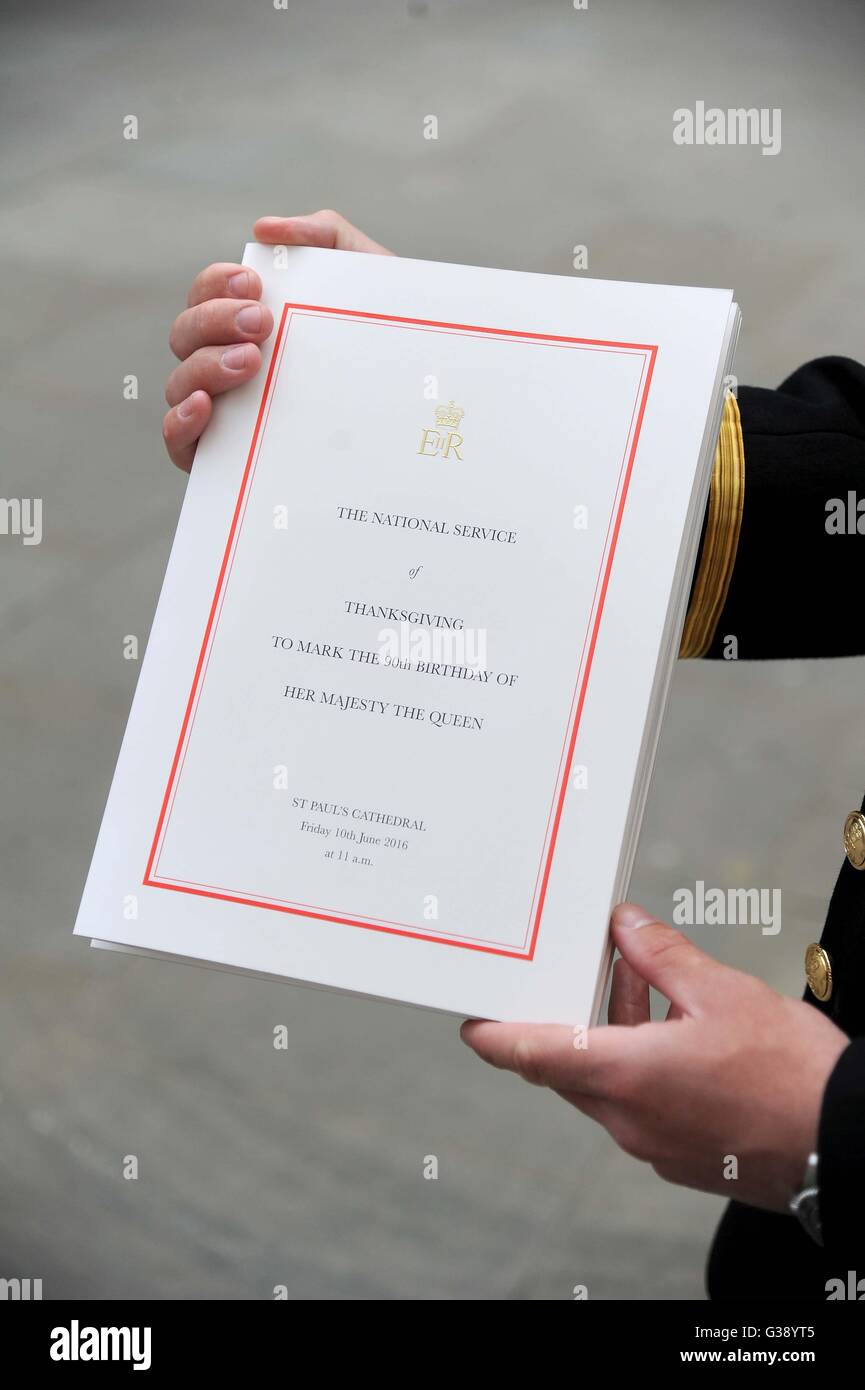 National Service of Thanksgiving to mark Queen Elizabeth II's 90th Birthday: Order of Service for Thanksgiving Service Stock Photo