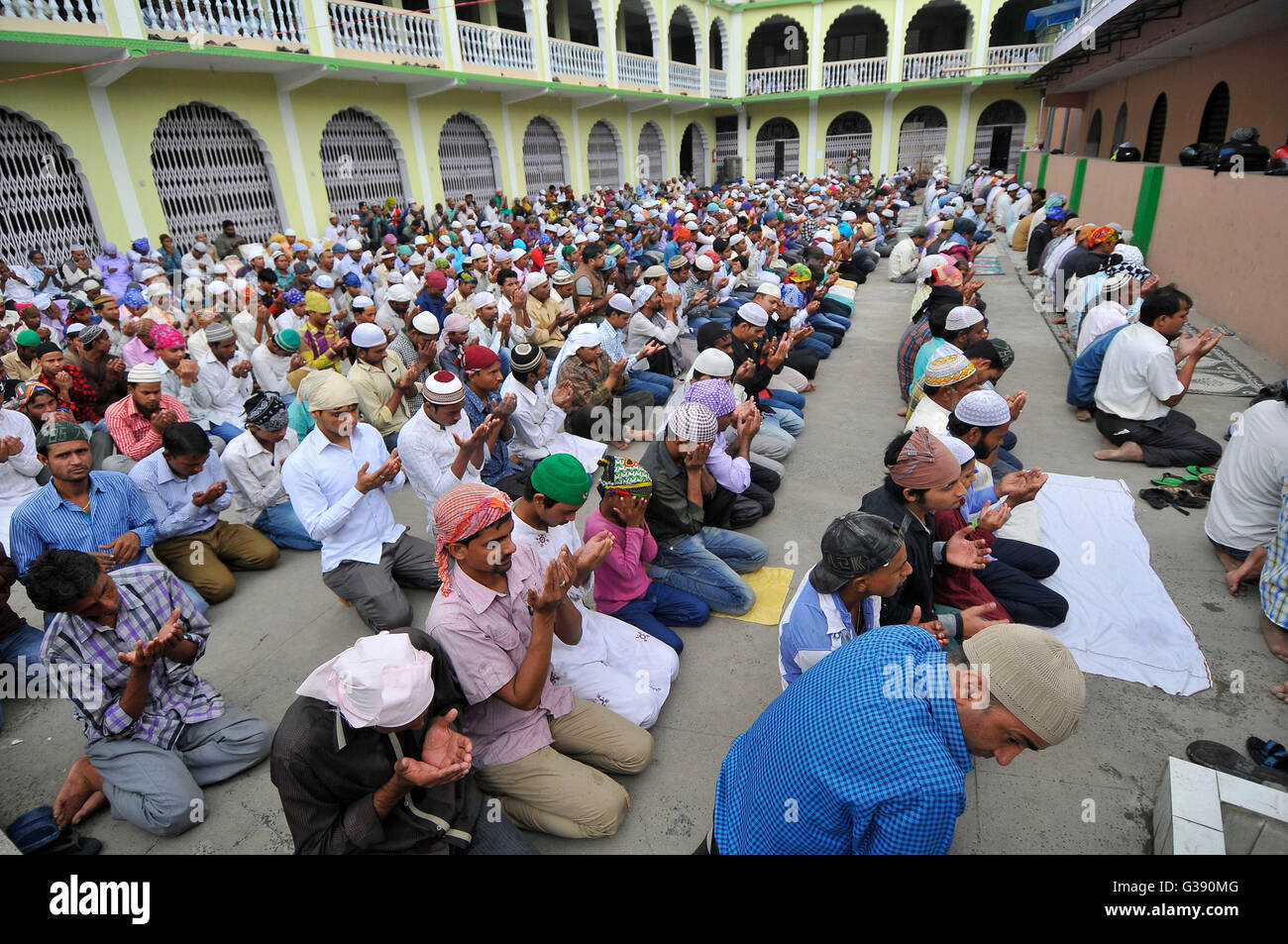 Thousands of Muslims offering ritual prayer on the first Friday of