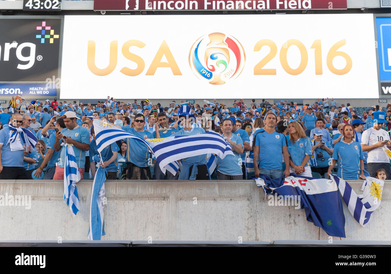 Philadelphia, PA USA. 9th June, 2016. Fans of Uruguay attend Copa America Centenario game between Venezuela & Uruguay. Venezuela won 1 - 0 Credit:  lev radin/Alamy Live News Stock Photo