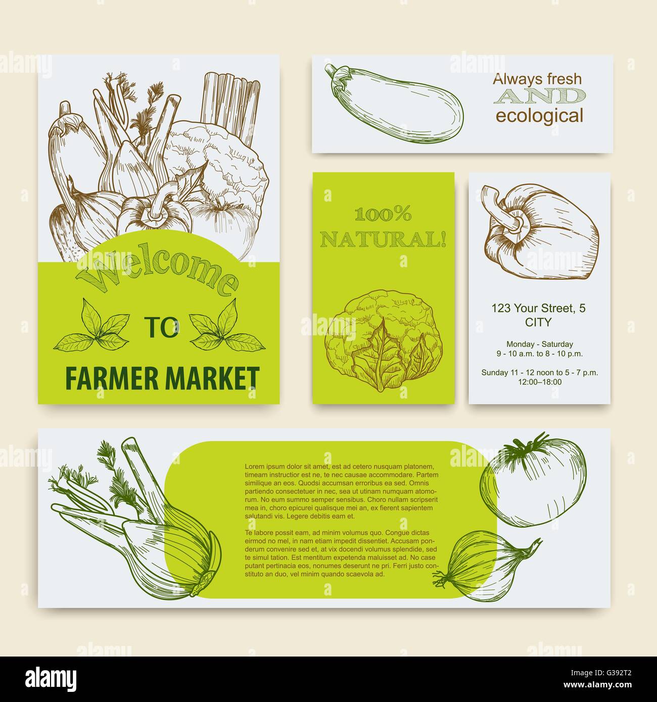 Organic food concept brochure and flyer template Stock Vector Art