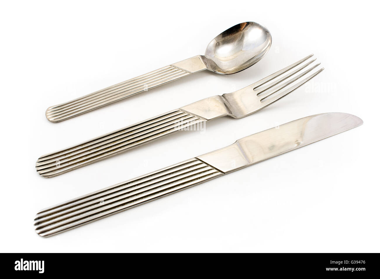 Cutlery set with Fork, Knife and Spoon isolated on white Stock Photo ...