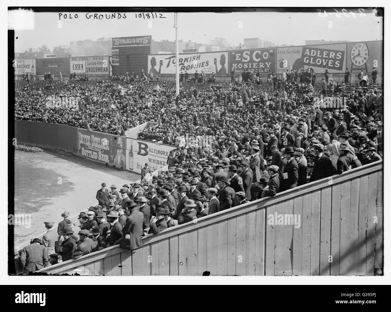View of the right field grandstand at the Polo Grounds in New York during the 1912 baseball World Series. Stock Photo