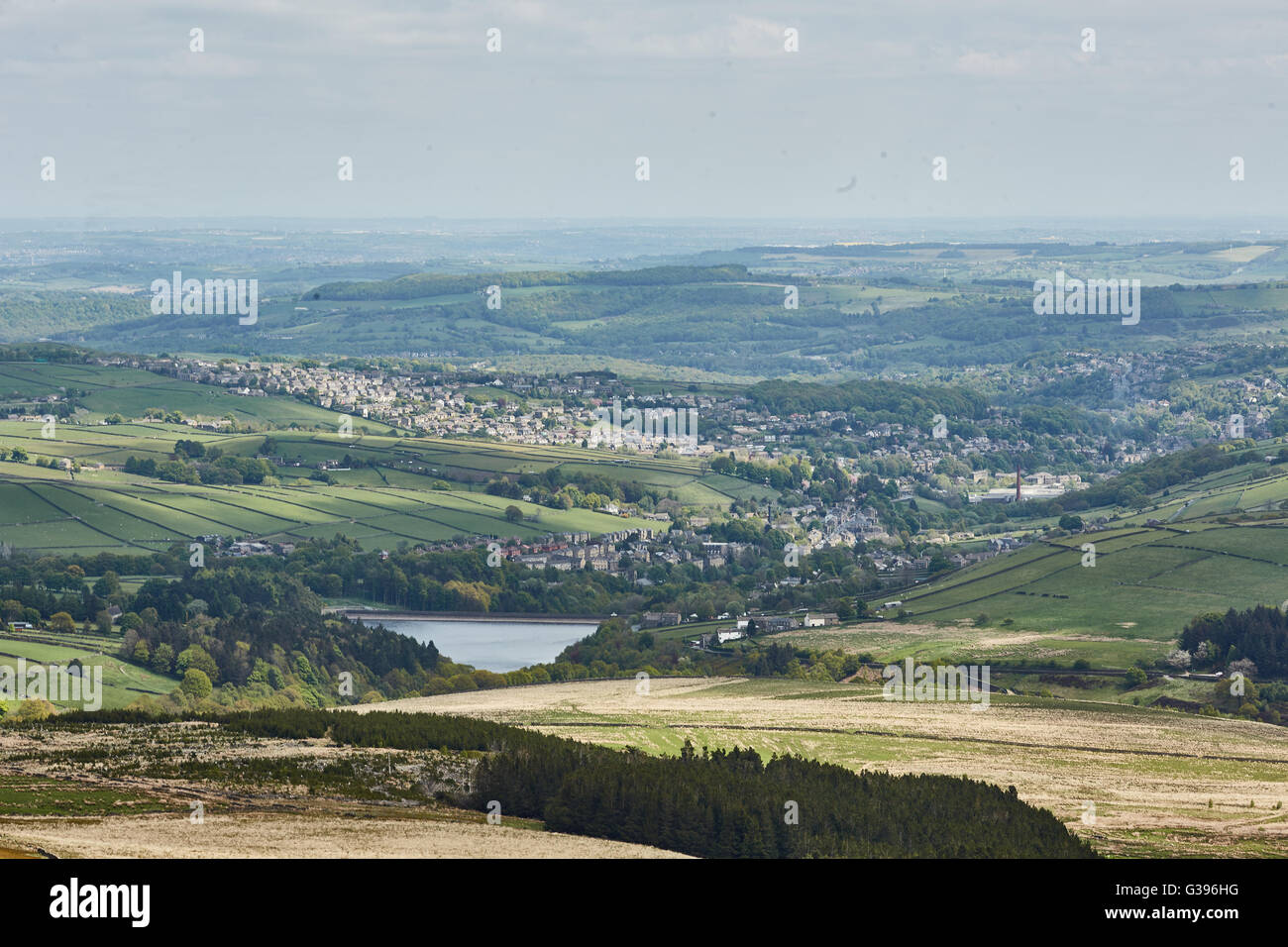 Holmfirth town centre   Holme Valley, within the Metropolitan Borough of Kirklees, West Yorkshire, England from Cliffe Lane hill Stock Photo