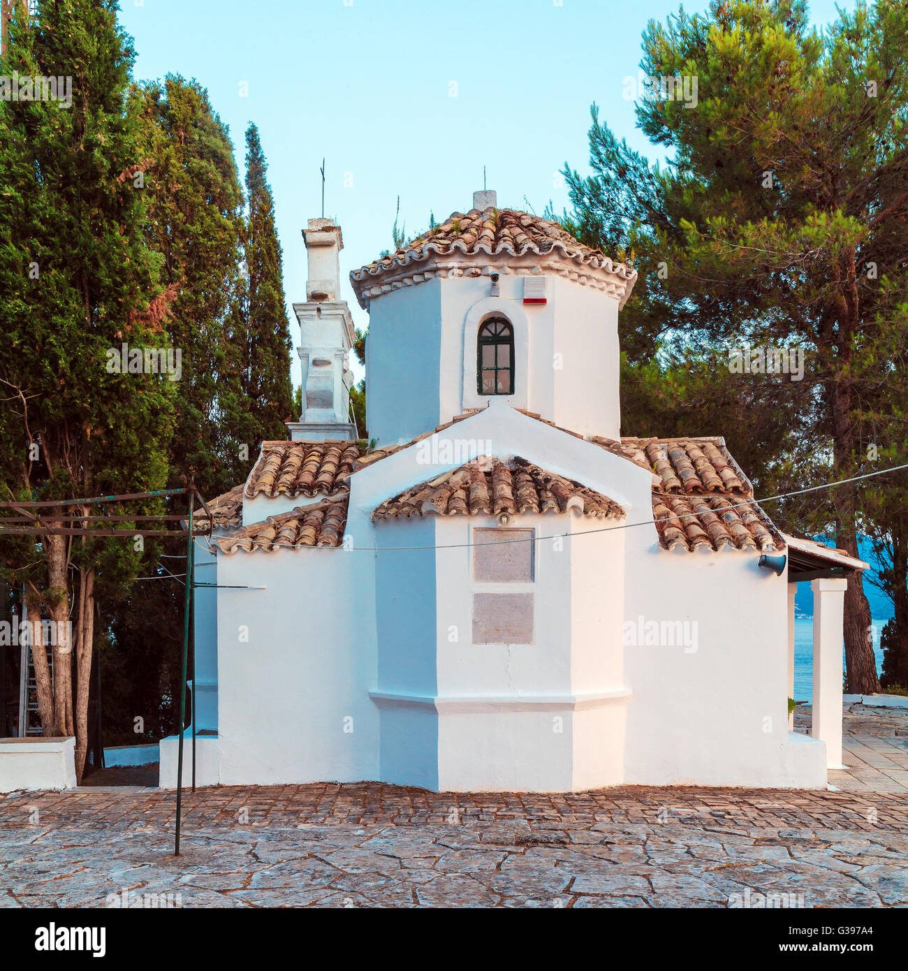Monastery of Pantokrator on Pontikonisi island (mouse island), Corfu ...