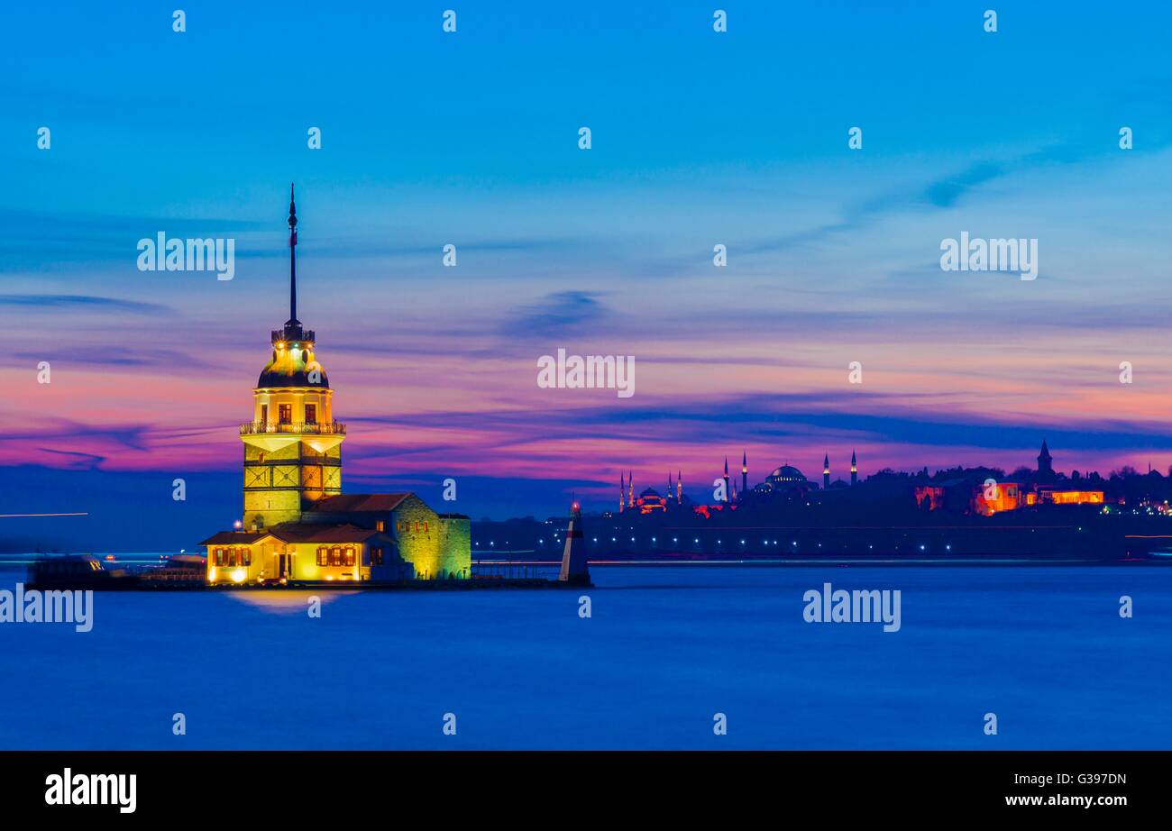 Maiden's tower in istanbul at dusk Stock Photo