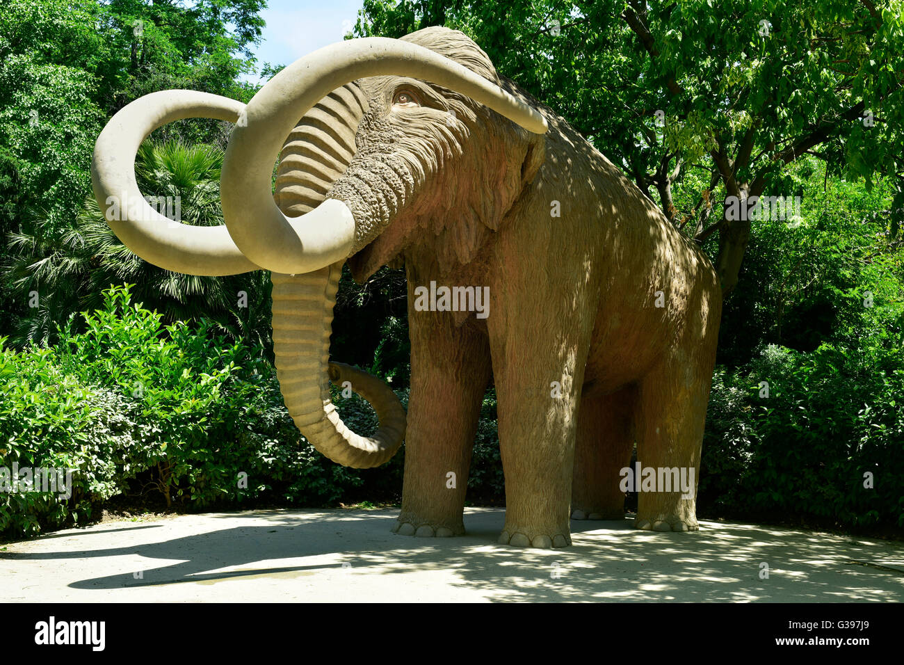 a view of the popular mammoth sculpture, built in 1906, at Parc de la Ciutadella park in Barcelona, Spain Stock Photo