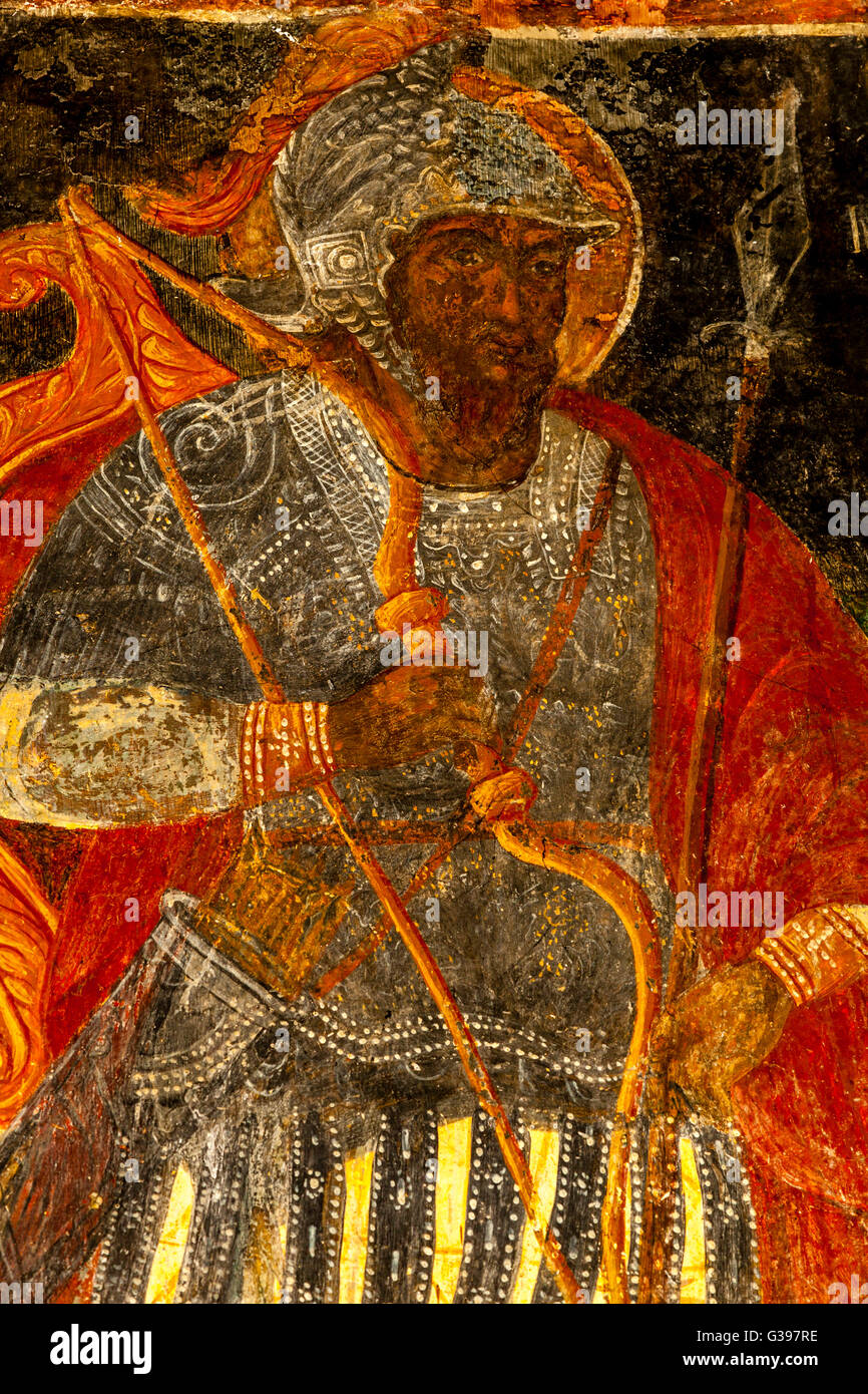 Religious Paintings Inside The Monastery Of Ipsilos, Mount Pantokrator, Corfu Island, Greece Stock Photo