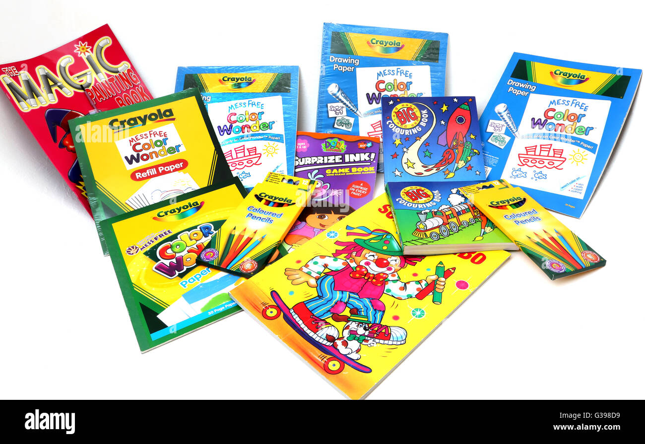 colouring books and pencils