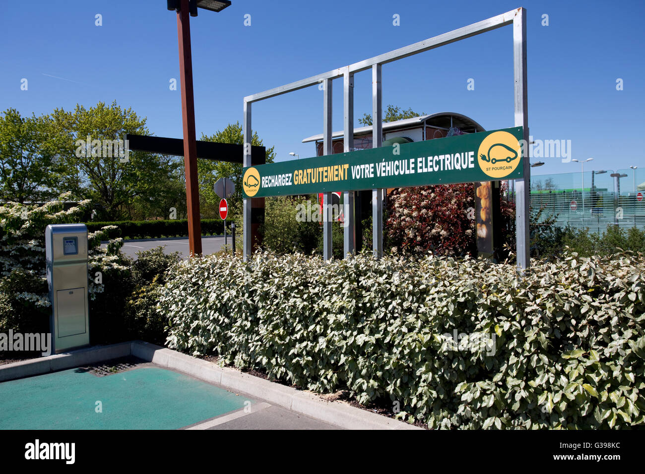 Free charging point for EV electric cars outside McDonalds France Stock