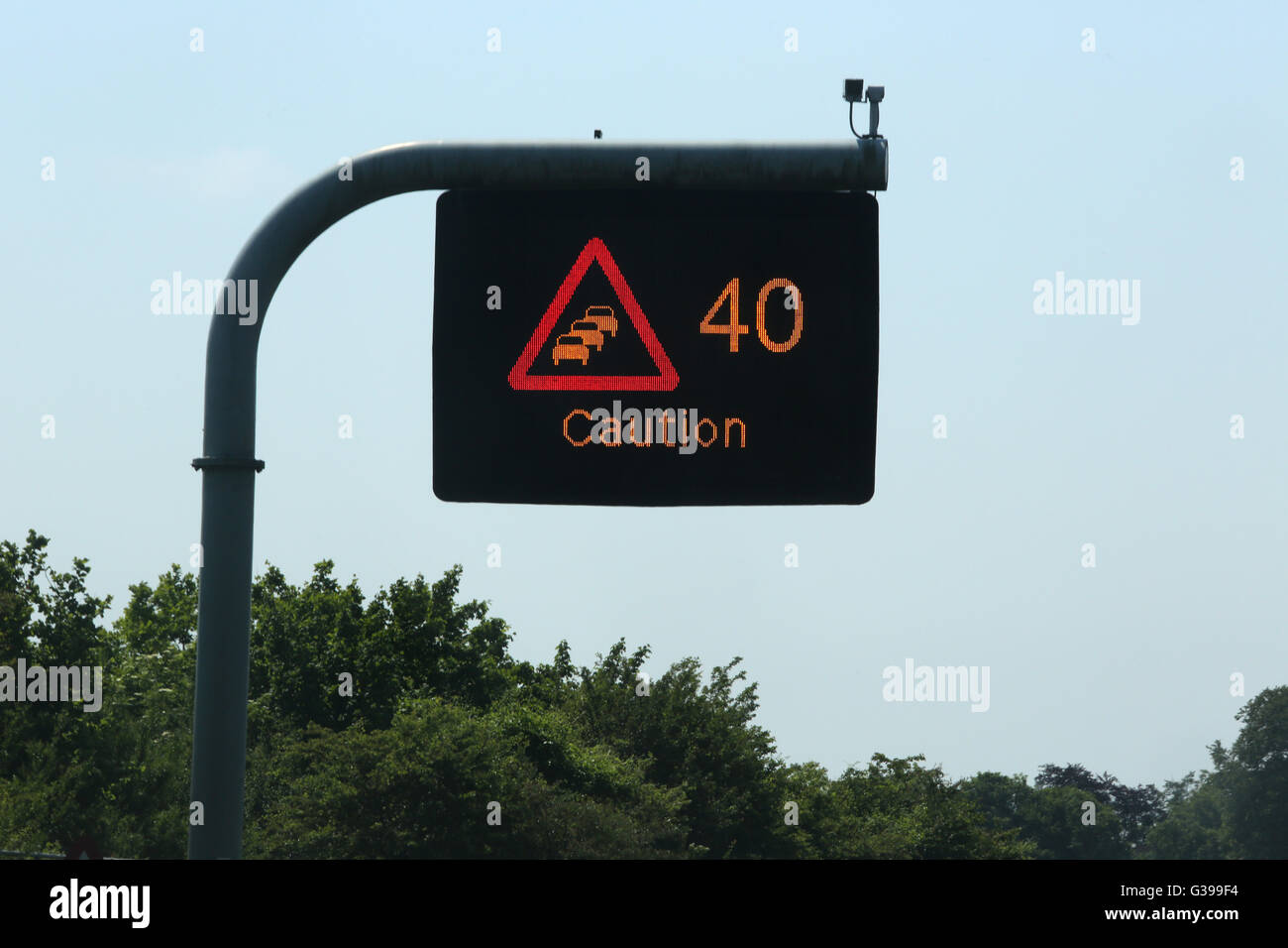 Electric Road Sign Caution 40 MPH Stock Photo