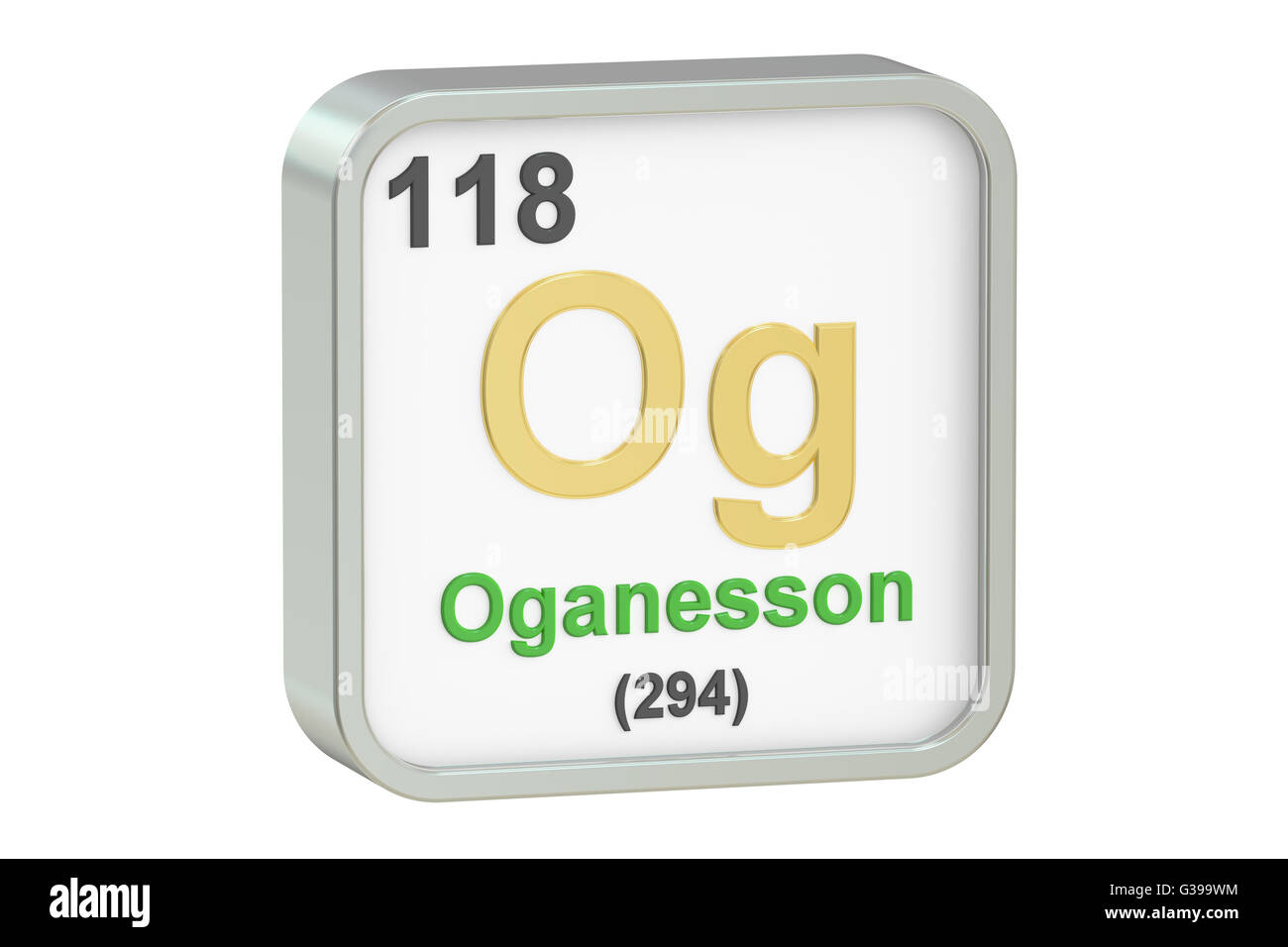 Oganesson chemical element isolated on white background, 3D rendering Stock Photo