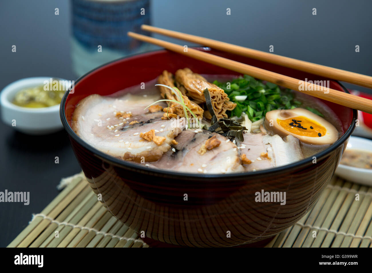 japanese tonkotsu ramen, pork bone broth noodles Stock Photo Alamy