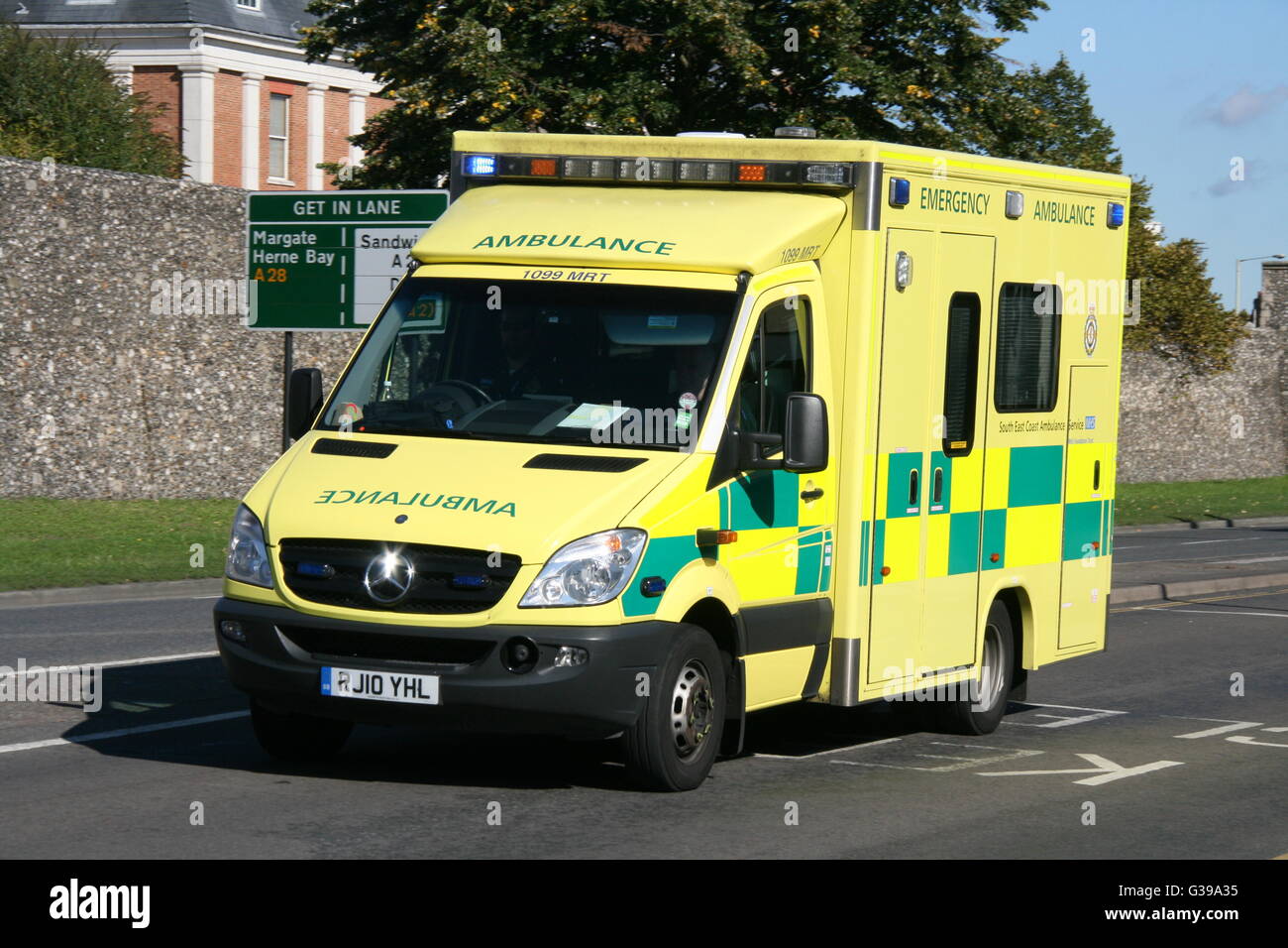SOUTH EAST COAST AMBULANCE SERVICE MERCEDES AMBULANCE IN CANTERBURY ON AN EMERGENCY CALL WITH