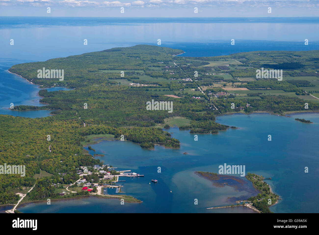 Aerial view of Washington Island, Door County, Wisconsin. Stock Photo