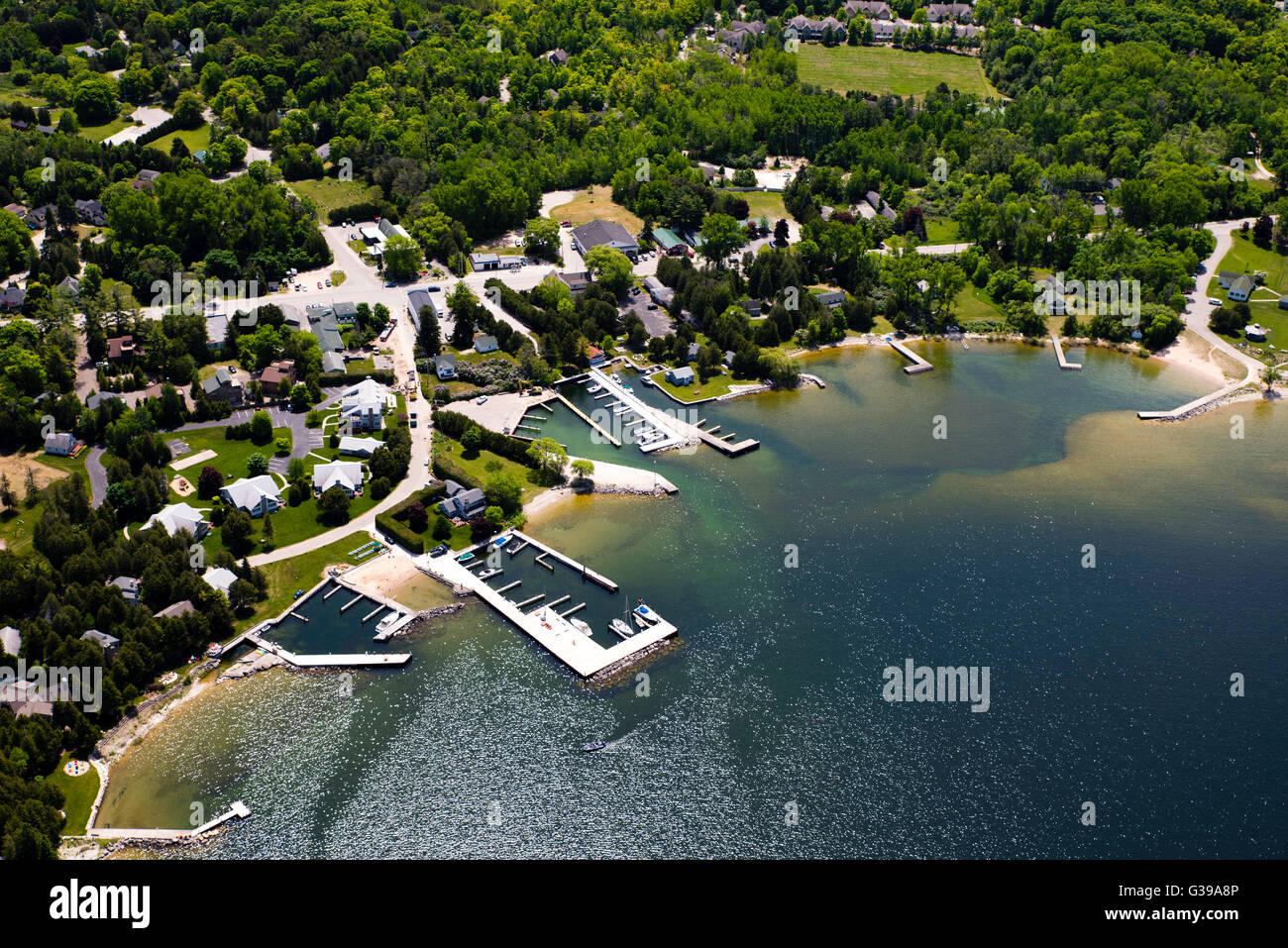 Aerial view of Ellison Bay, Door County, Wisconsin, on a beautiful