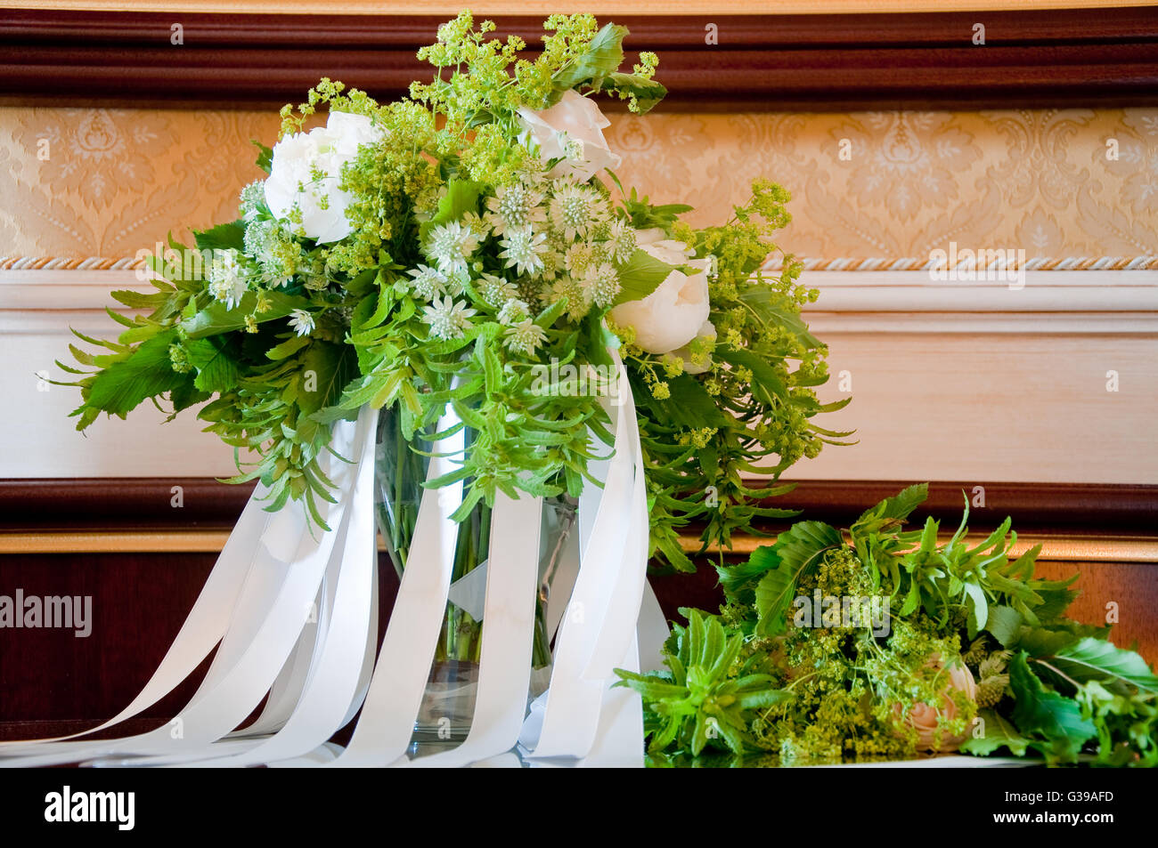 beautiful wedding bouquet with white flowers and roses Stock Photo Alamy