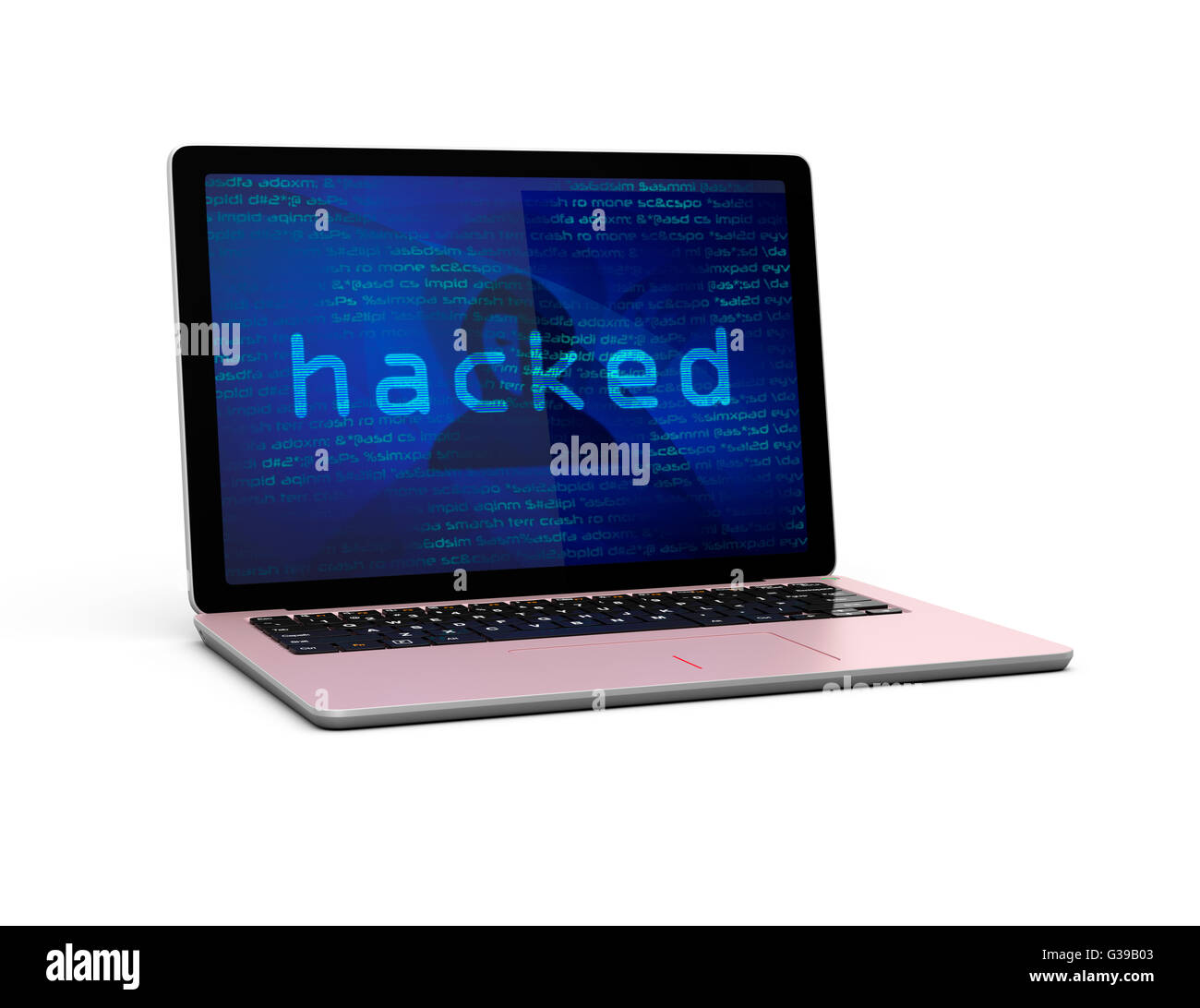 Laptop computer screen showing under hacker's attack. Computer security concept. 3D rendering image with clipping path. Stock Photo