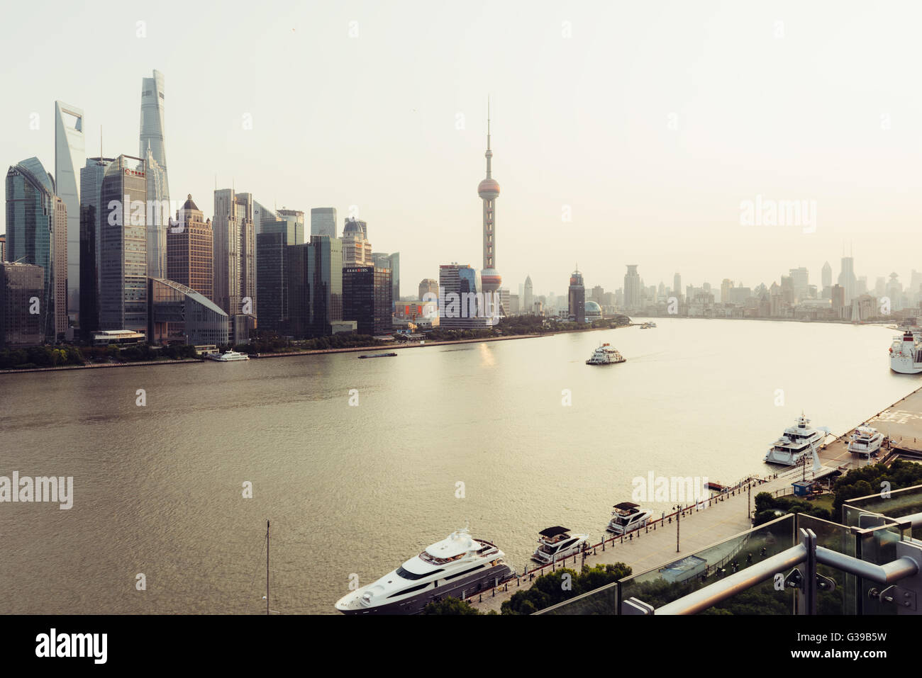 Shanghai, China - October 16, 2015:  Elevated view of  Pudong skyline in Shanghai- China. Stock Photo