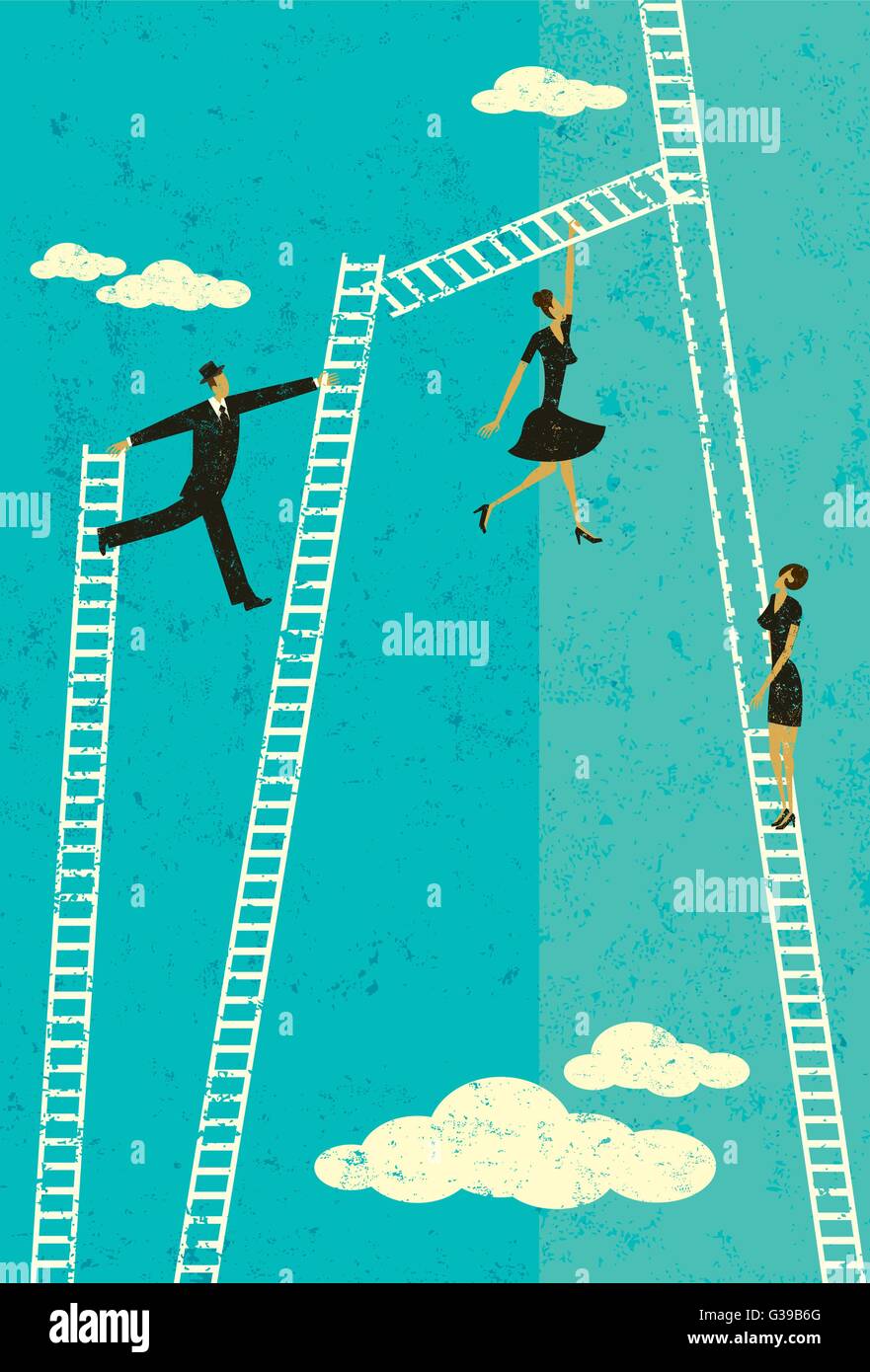 Ladder of Success Business people taking various paths climbing the