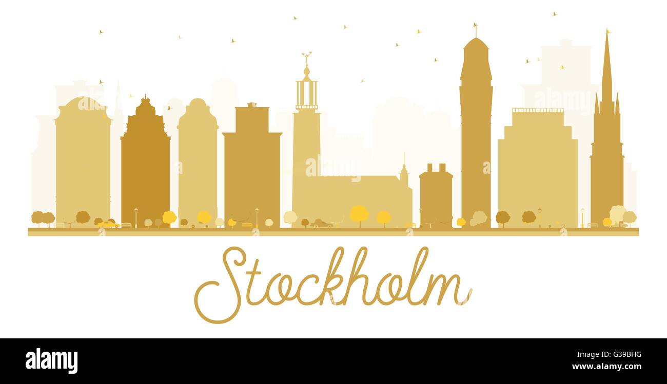 Stockholm City skyline golden silhouette. Vector illustration. Simple flat concept for tourism presentation, banner, placard or Stock Vector