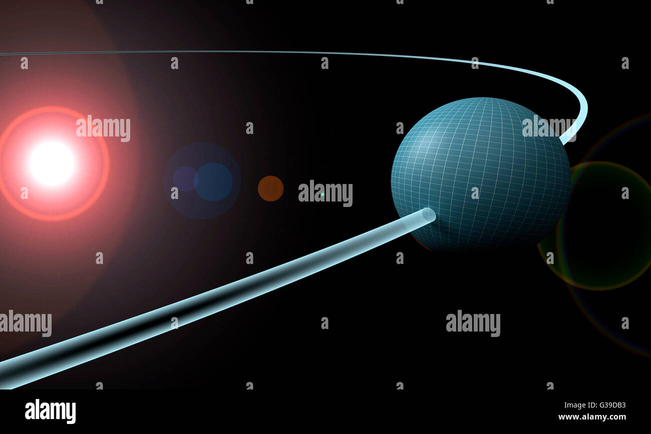 sphere or planet is orbiting a sun. Stock Photo