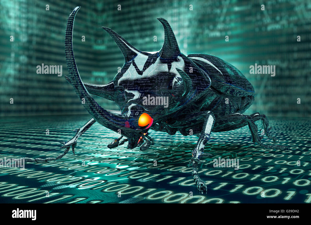 digital safety concept computer bug in electronic environment. Stock Photo