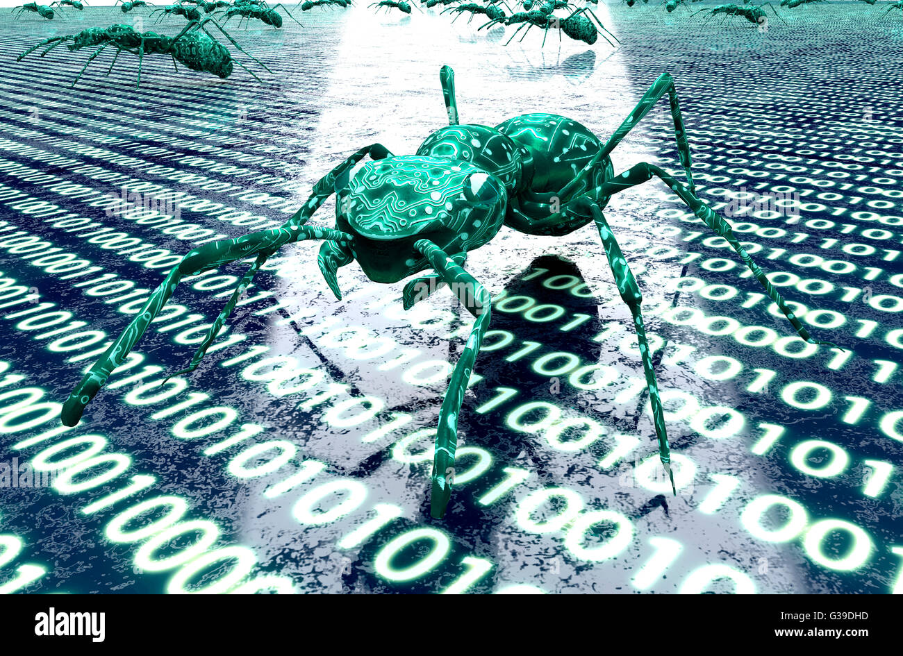 digital safety concept computer bug in electronic environment. Stock Photo