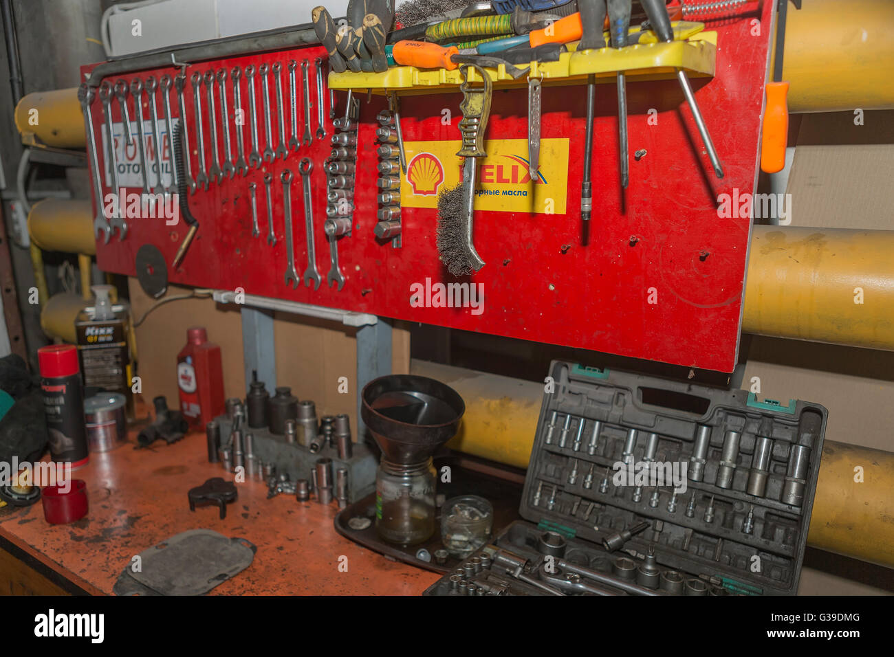 Bench tool mechanic Stock Photo