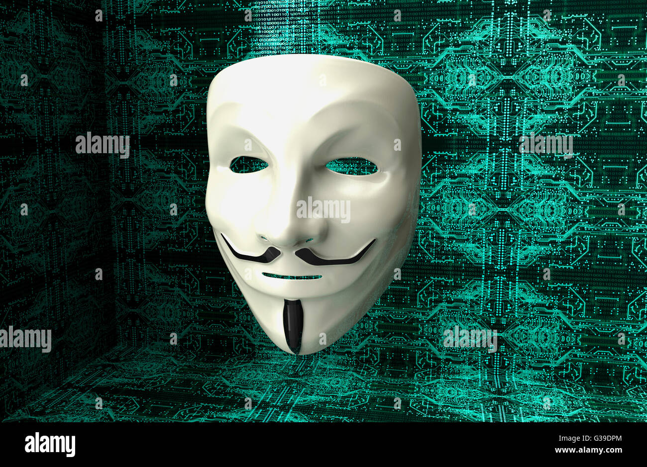 electronic mask of a computer hacker 3D illustration Stock Photo