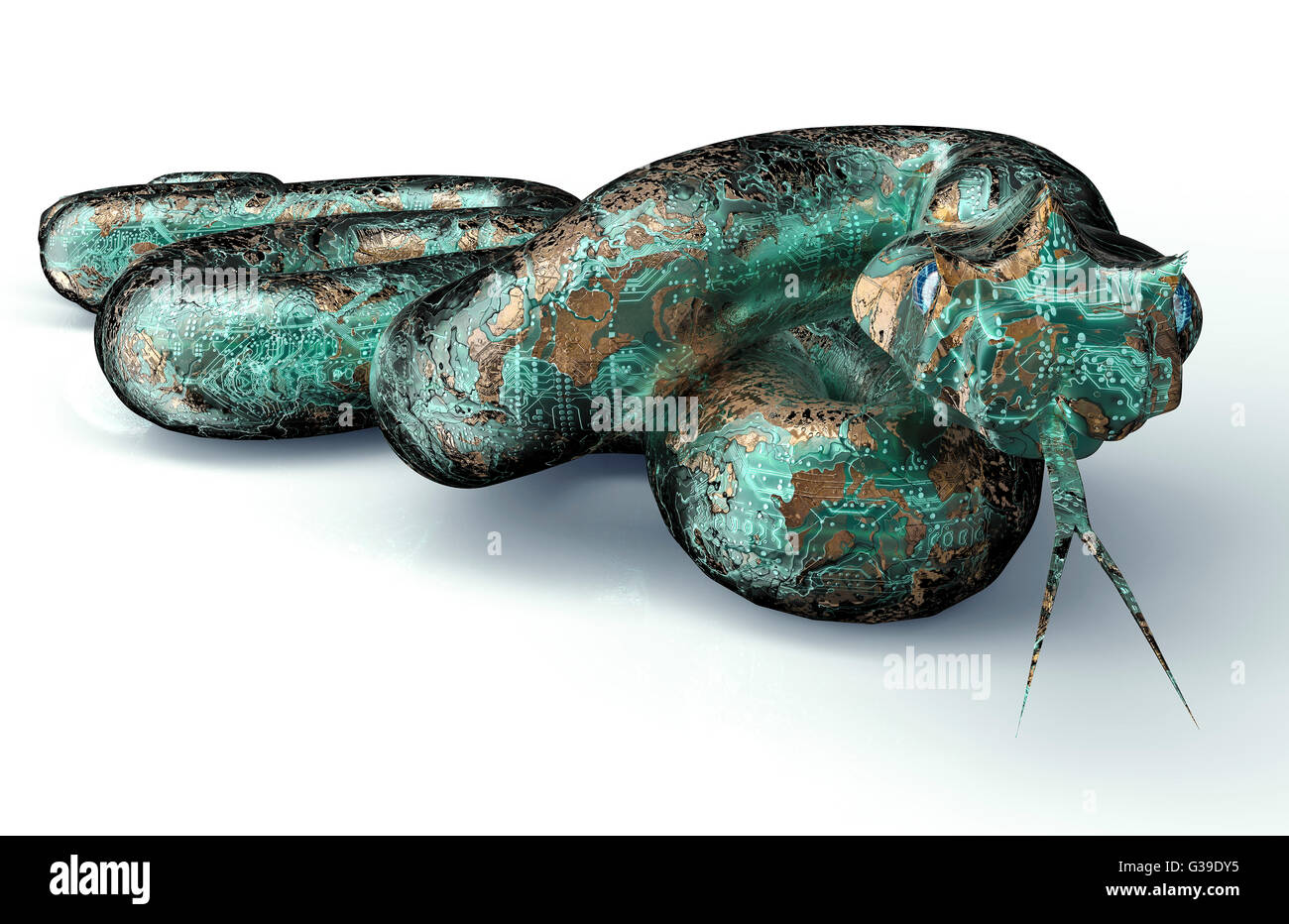 digital safety concept electronic computer snake isolated, 3D ...