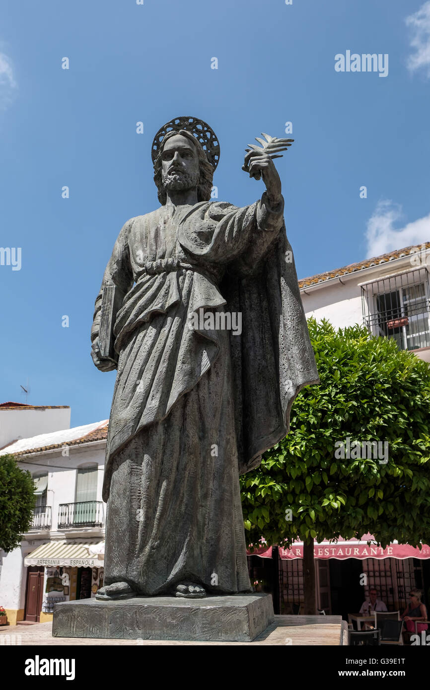 Statue of Saint Bernard in the Plaza de la Iglesia Marbella Stock Photo