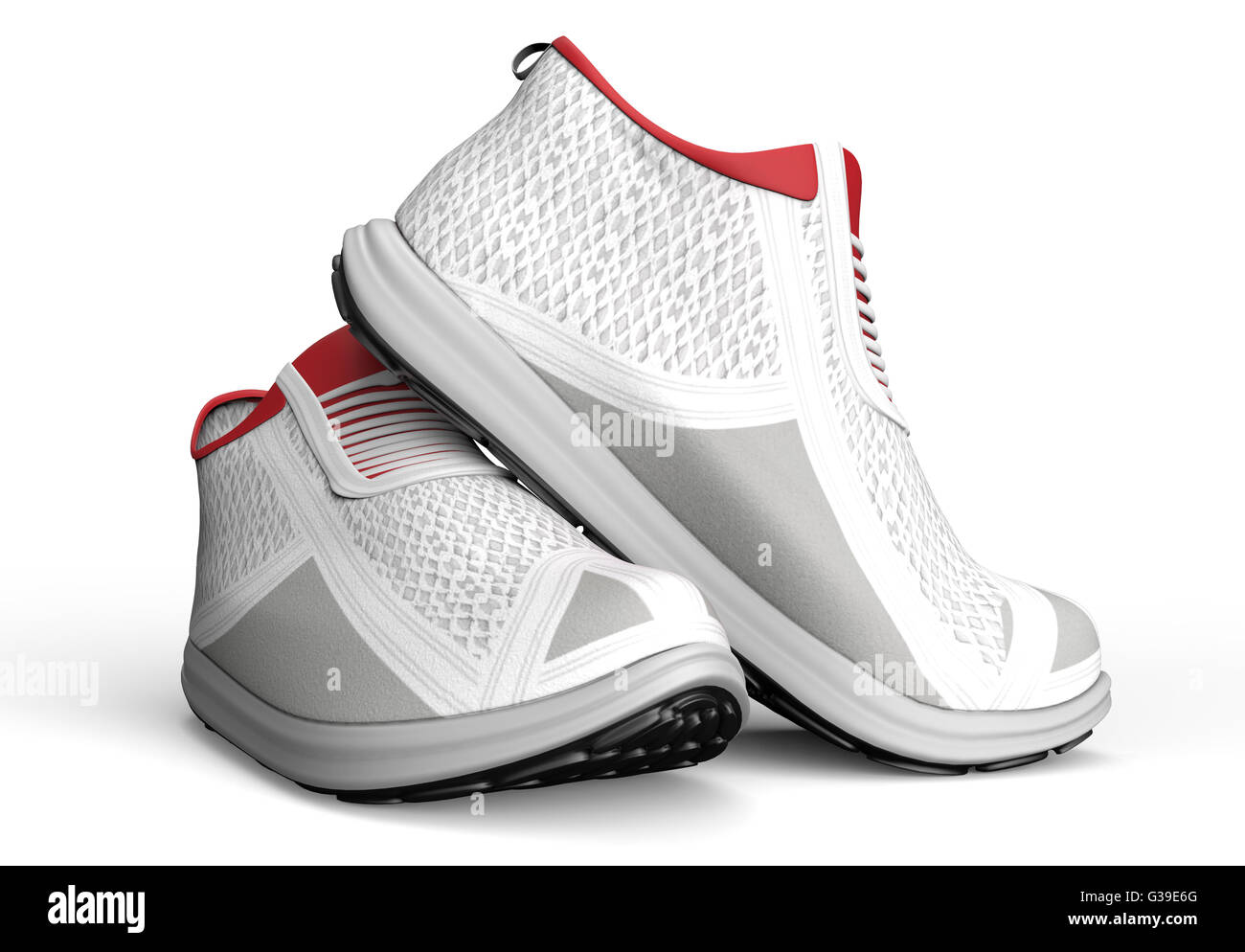 white sneakers isolated on white, 3d illustration Stock Photo