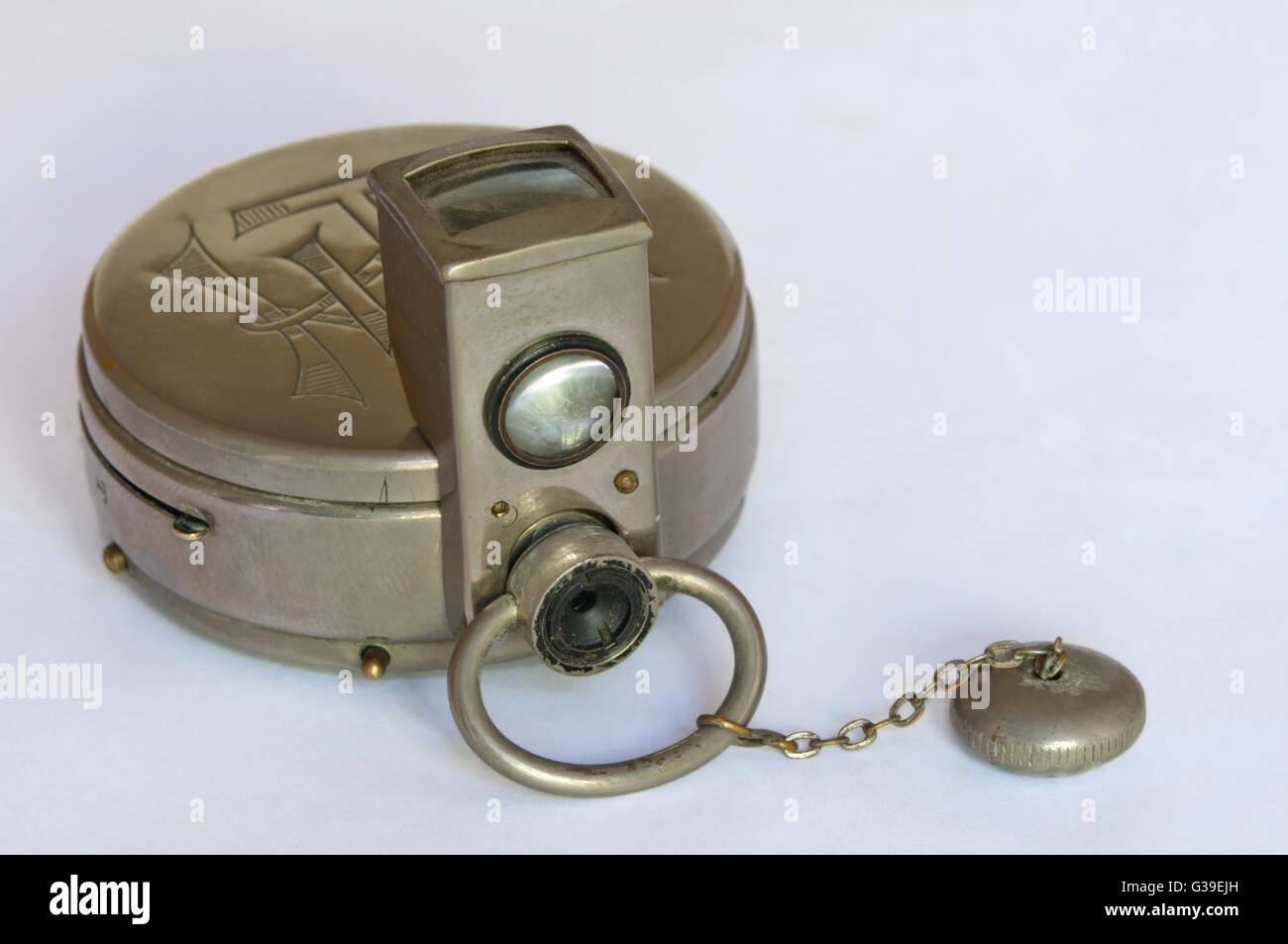A Houghton Ticka watch camera with accessory viewfinder. Stock Photo
