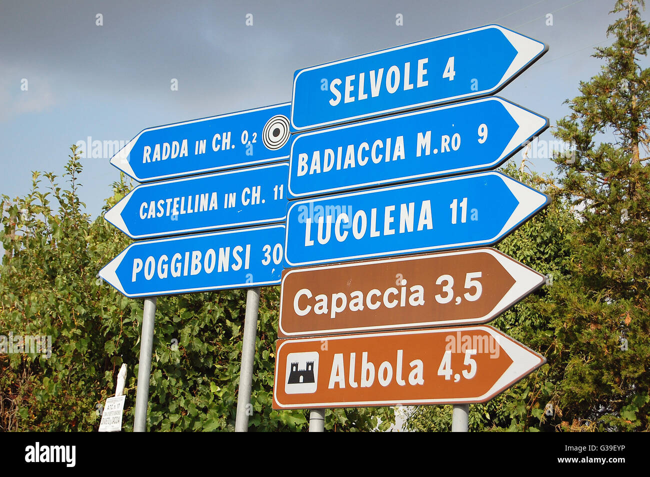Road signs in Tuscany Stock Photo