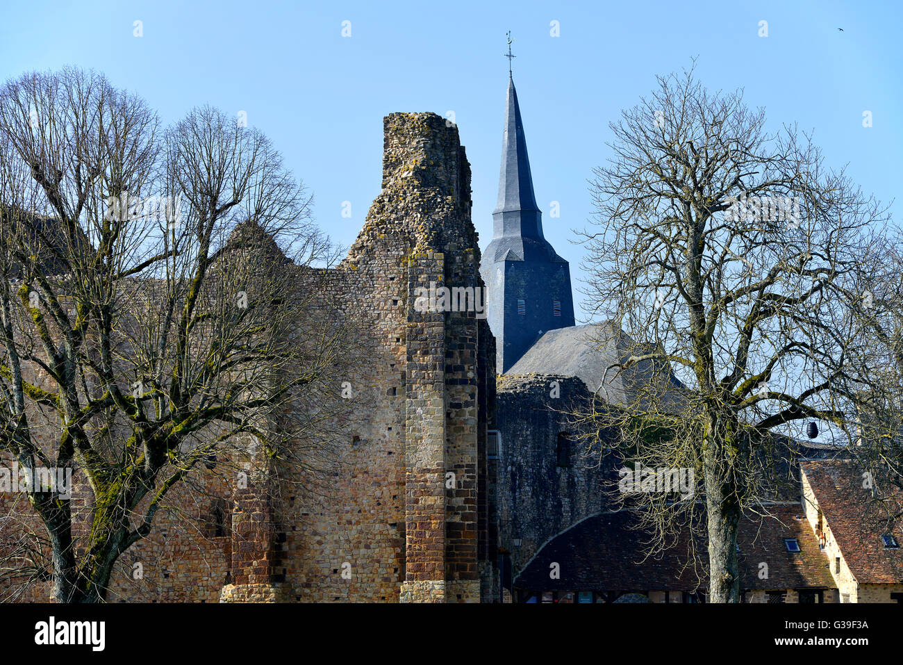Castle and church of SainteSuzanne in France Stock Photo Alamy