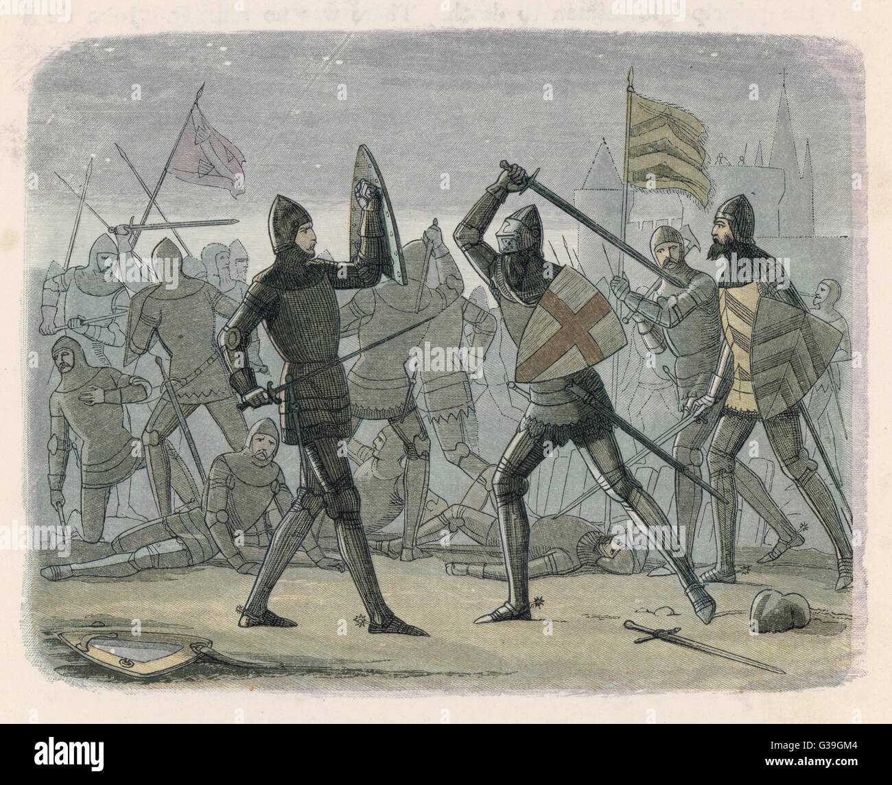 Edward III relieves Calais Date: 1348 - Stock Image