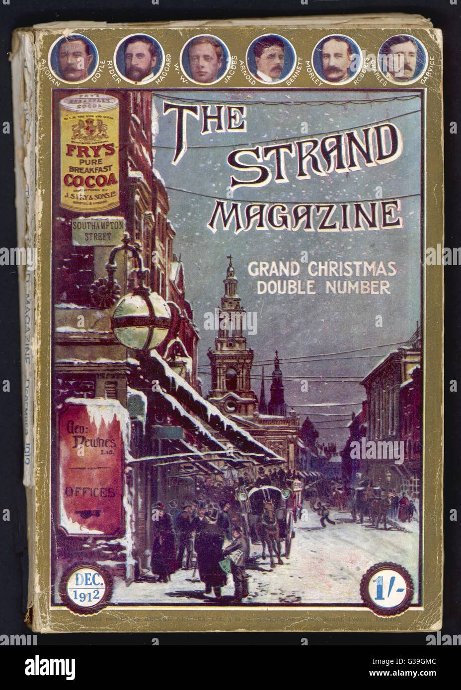A snowy view the Strand: a  newspaper boy, gentlemen in  top hats, a delivery van...  and not a car in sight !      Date: 1912 Stock Photo