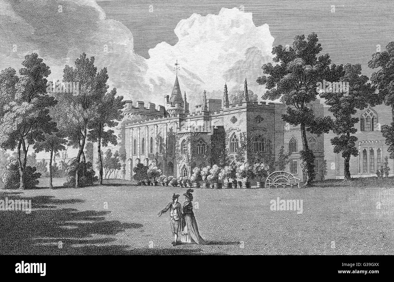HORACE (HORATIO) WALPOLE FOURTH EARL OF OXFORD Grounds of Strawberry Hill, near Twickenham, home of  the English gothic novelist  and man of letters     Date: 1717 - 1797 Stock Photo