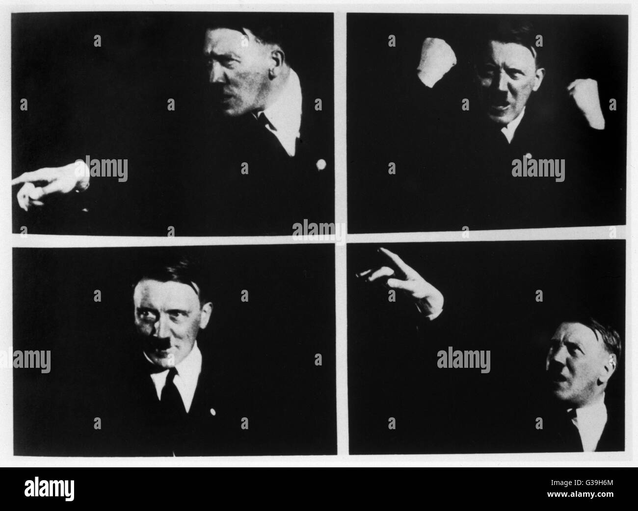 German dictator, Adolf Hitler, photographed in various poses as he while practising his speech making techniques      Date: circa 1925 Stock Photo