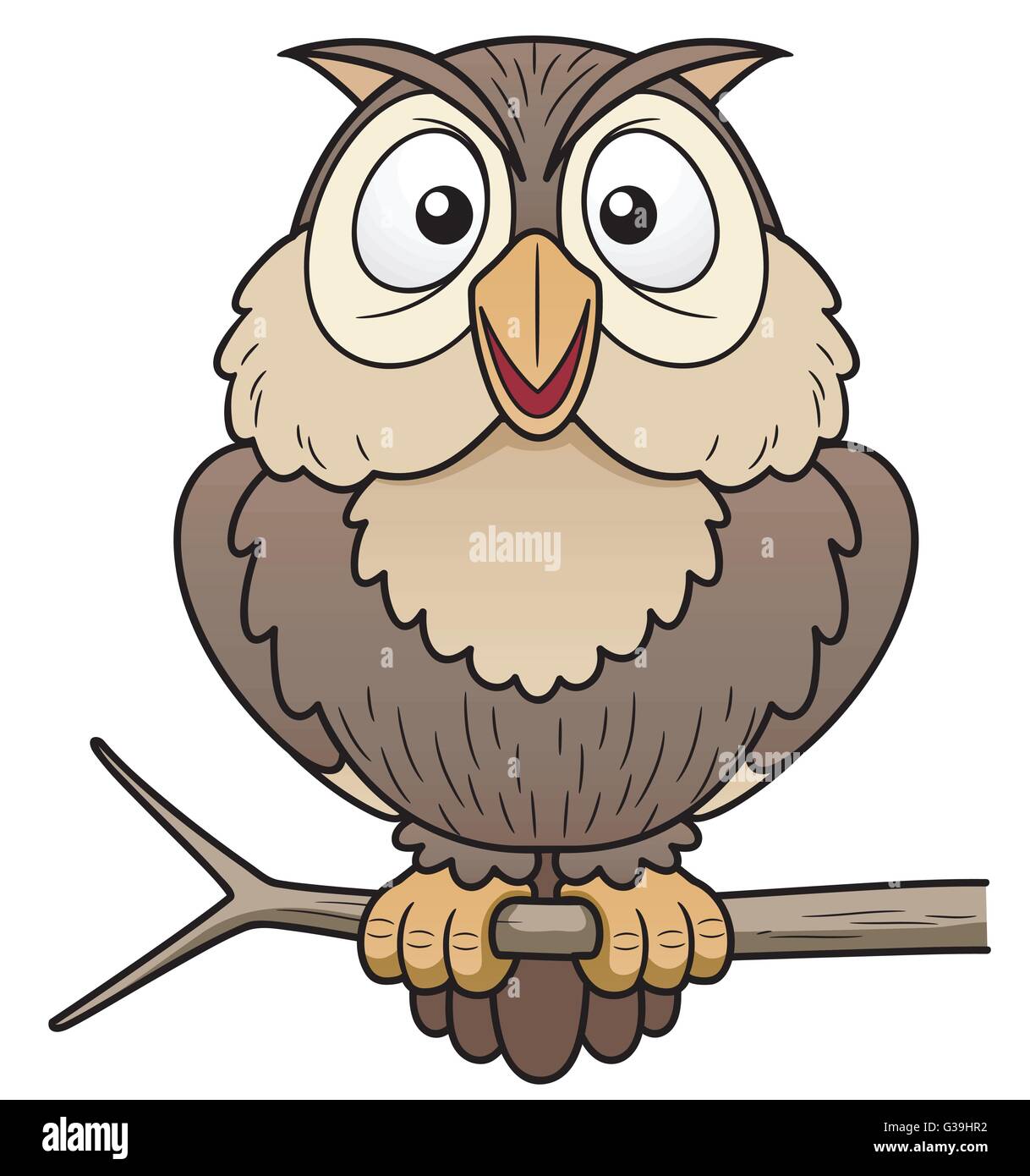 Vector illustration of Cartoon Owl sitting on tree branch Stock Vector ...