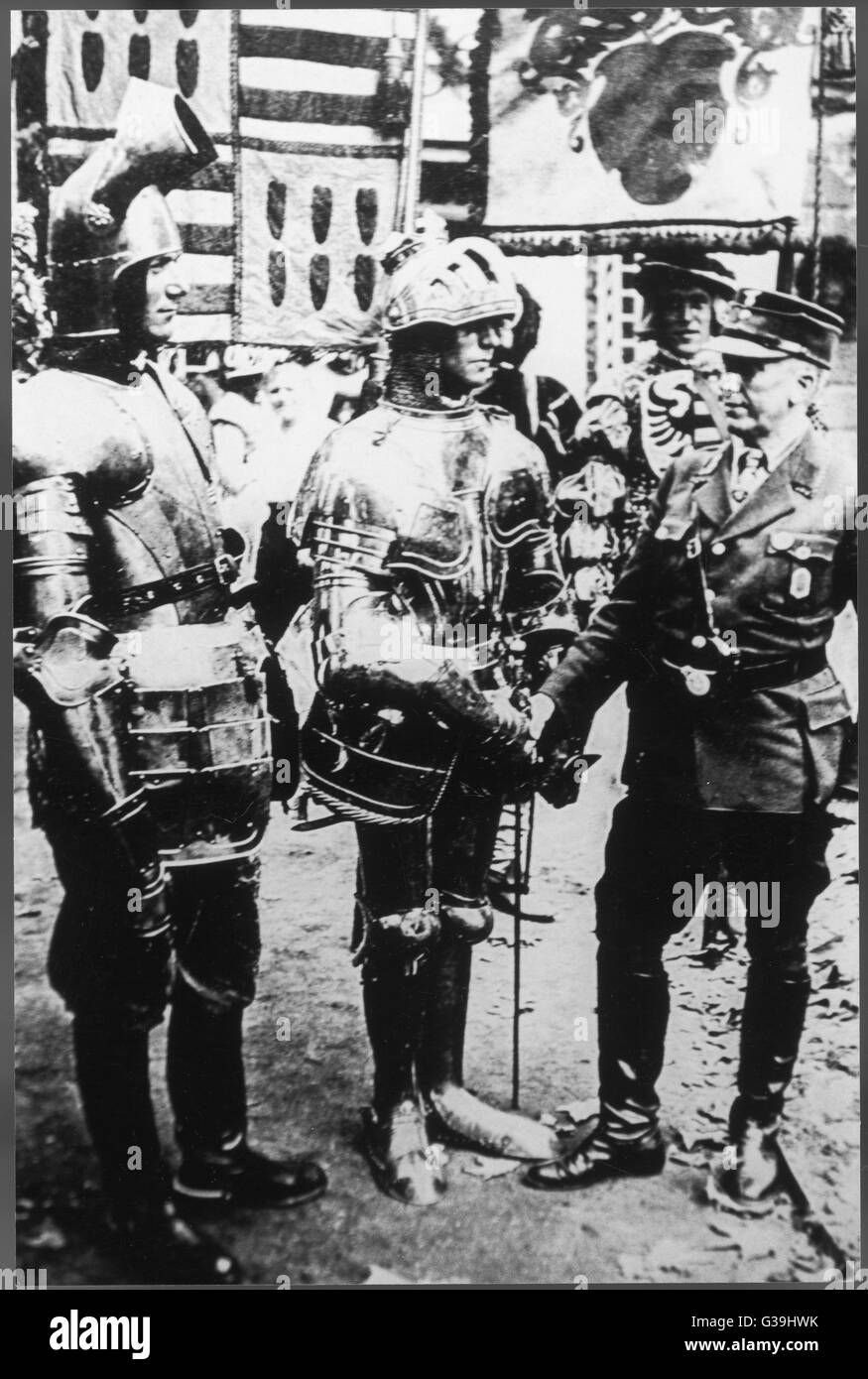 Nazis dressed as Teutonic  knights in armour during a  celebration of Germanic  culture.       Date: 1933 Stock Photo