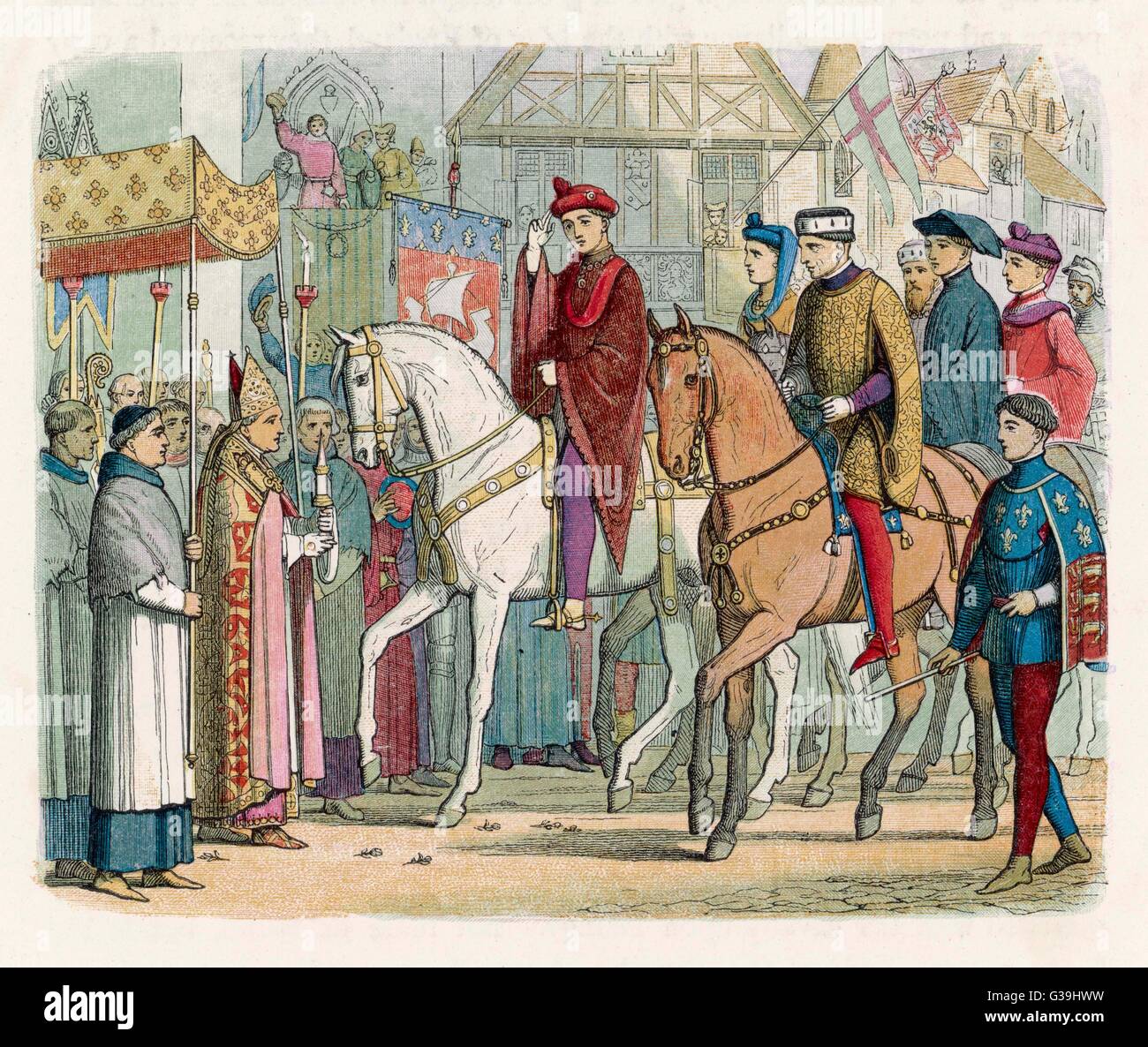 Henry V of England and Charles  VI of France enter Paris after  the Treaty of Troyes.        Date: 1420 Stock Photo