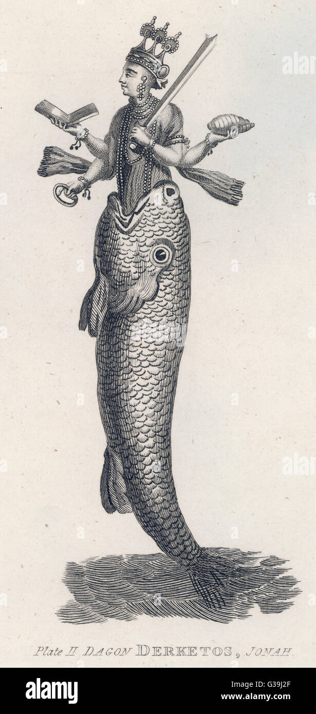 The Hindu god Vishnu in his first incarnation/avatar, shown here appearing out of a fish.     Date: BC Stock Photo